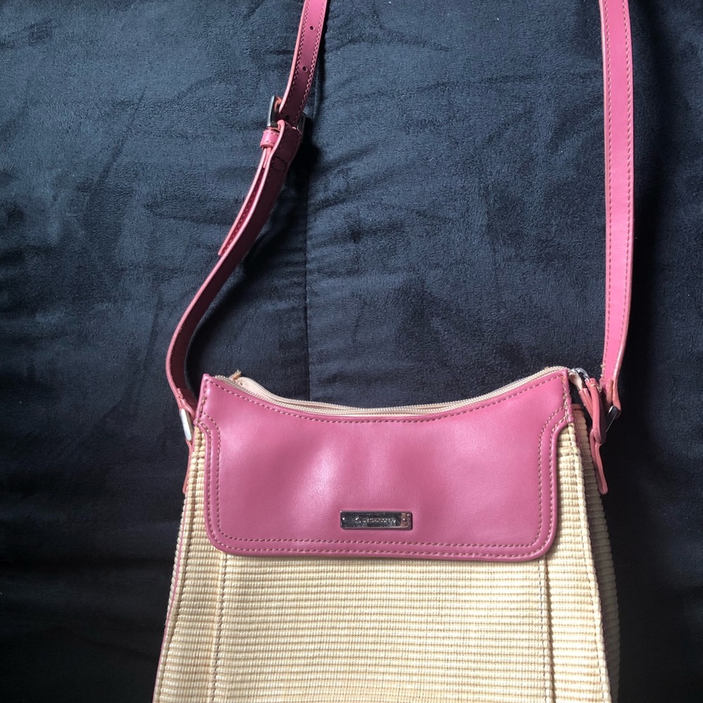 Liz Claiborne leather/ straw handbag